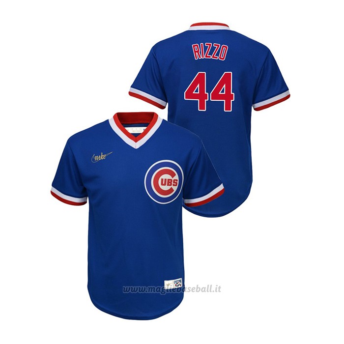 Maglia Baseball Bambino Chicago Cubs Anthony Rizzo Cooperstown Collection Road Blu